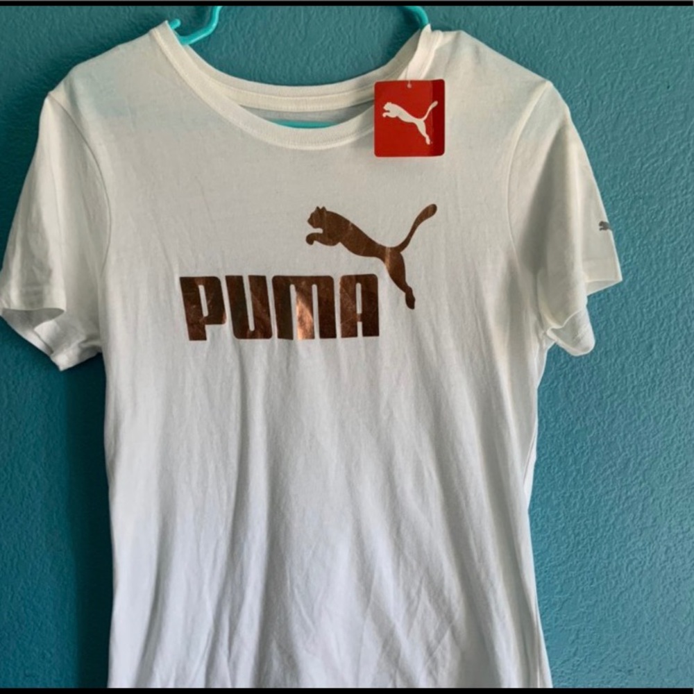 Puma White and Rose Gold Reflective Logo Tee